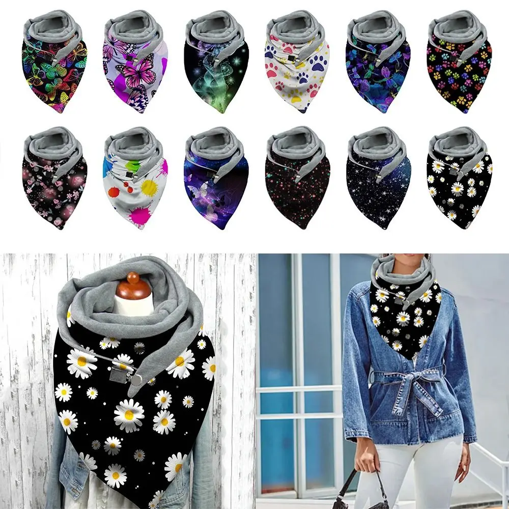 

Triangle Winter Scarf Elegant Polyester Keep Warm Neckerchief with One Button Wraps Shawls Women