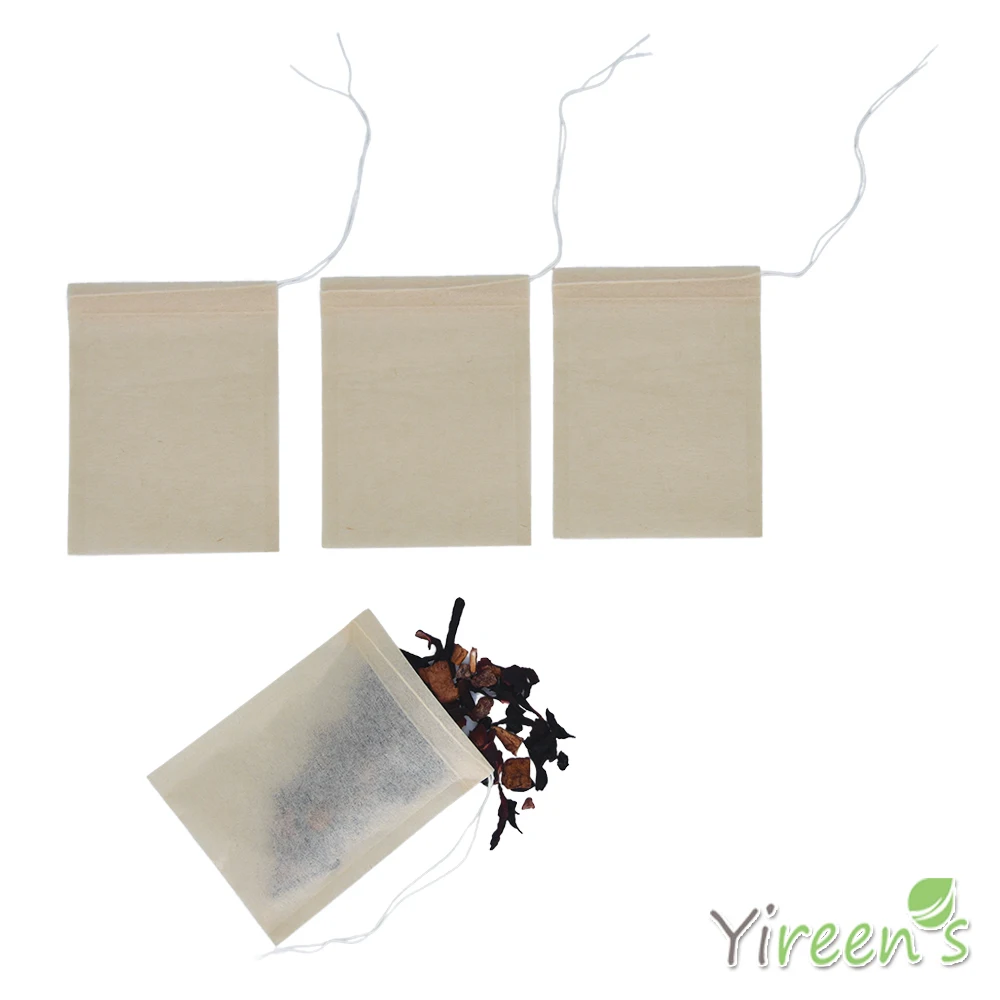Yireen's 100Pcs 80 X 100mm Biodegradable Unbleached Wood Pulp Filter Paper Tea Bags With Strings Brown Color Coffee Infusers