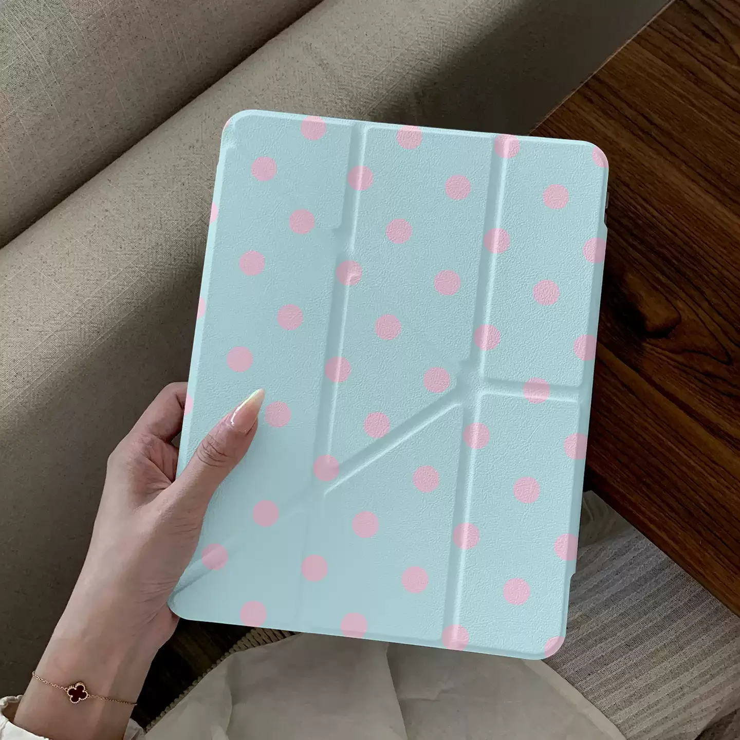 Chic Pink Polka Dot Blue Tablet Case Cover