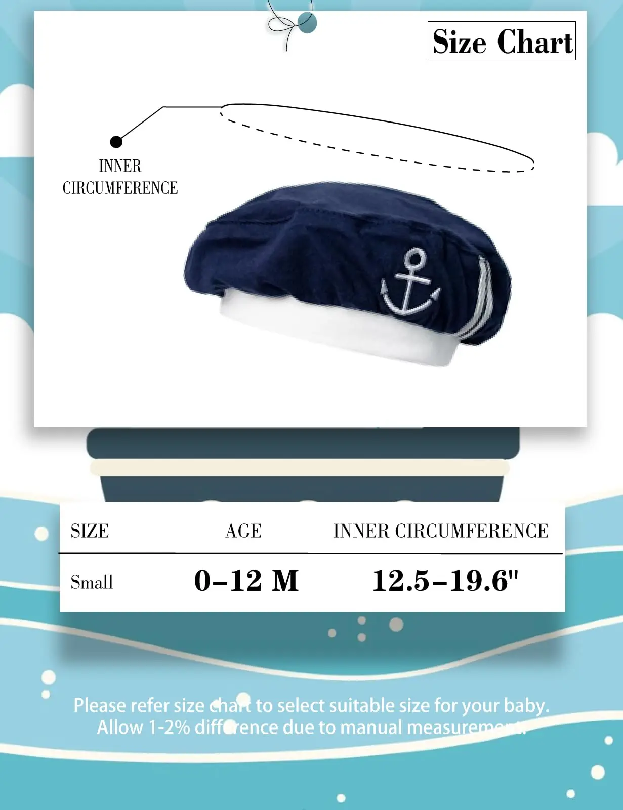 Baby Sailor Hat Infant Nautical Sailor Hats Caps Funny Cosplay Accessories Newborn Cotton Hat 6