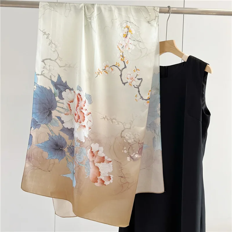 

Spring 100% Silk Scarf Women Hairband Office Lady Neck Scarves Neckerchief Bandana Foulard Design long Shawl Popular Sunscreen