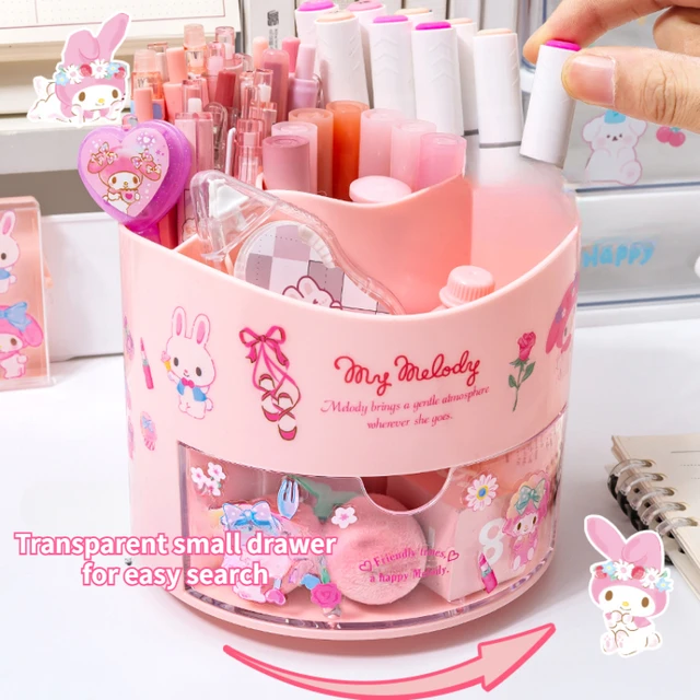 Sanrio Rotating Pen Holder & Kawaii Cinnamoroll Stickers Desk Organizer Set 3