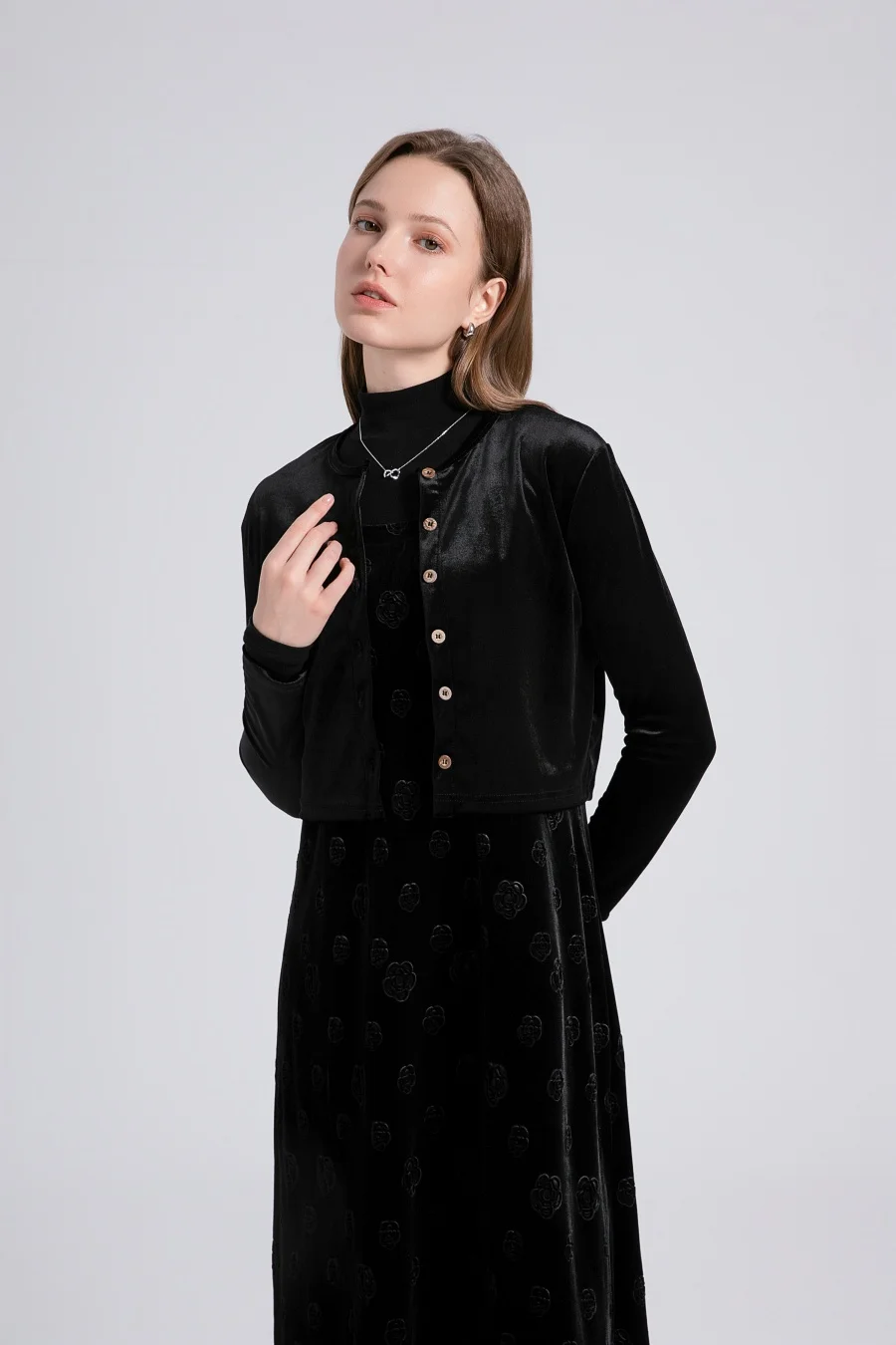 Velvet Womens Dress Set - Adjustable Strap Dress Basic Tops  Cardigan