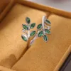 Wedding Anniversary Fashion 925 Sterling Silver Emerald Fine Jewelry Open Rings For Women Bague LR294 4