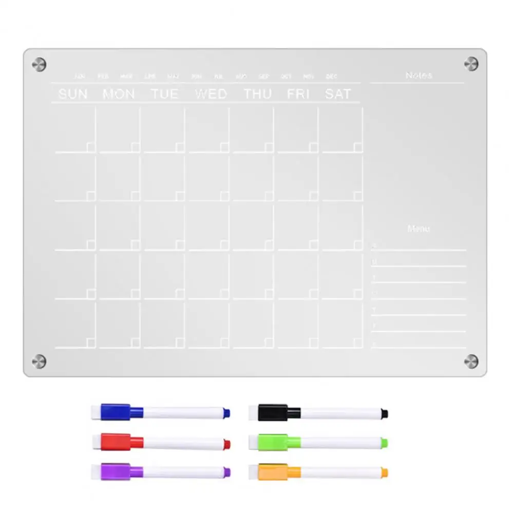 Reusable Fridge Planner Reusable Magnetic Monthly Calendar with Scratch-proof Board Marker Pens for Fridge Planning Monthly