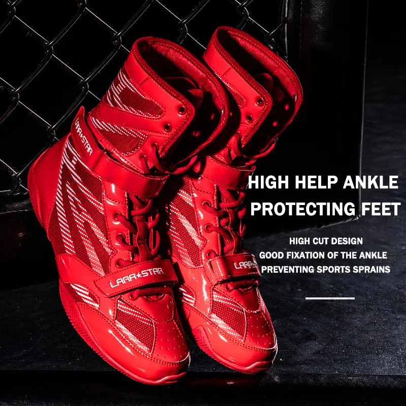 TaoBo Original LARA STAR Pro Boxing Shoes for Men High Top Wrestling Sneakers Anti Slip Hook Loop Lace Weight Lifting Boots