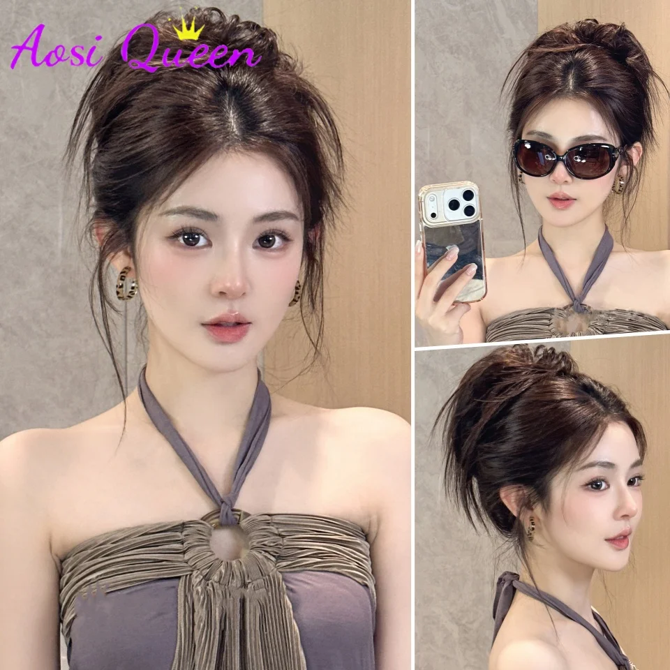 합성 메시 헤어 번 피스 업두 헤어피스 가짜 스크런치 붙임머리 곱슬 헤어피스 포니테일 시뇽 헤어밴드 여성용 헤어 번
