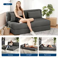 4-in-1 Folding Sofa Bed Convertible Sleeper Soft Corduroy Loveseat Couch With Pillow Space-Saving Fold Out Chair Bed For Room 2