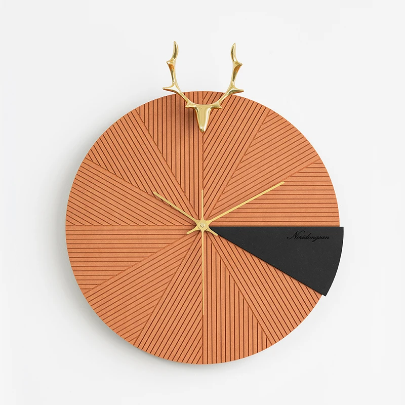 Deer Head Wall Clock Wood Large Gold Orange (40X47CM)  