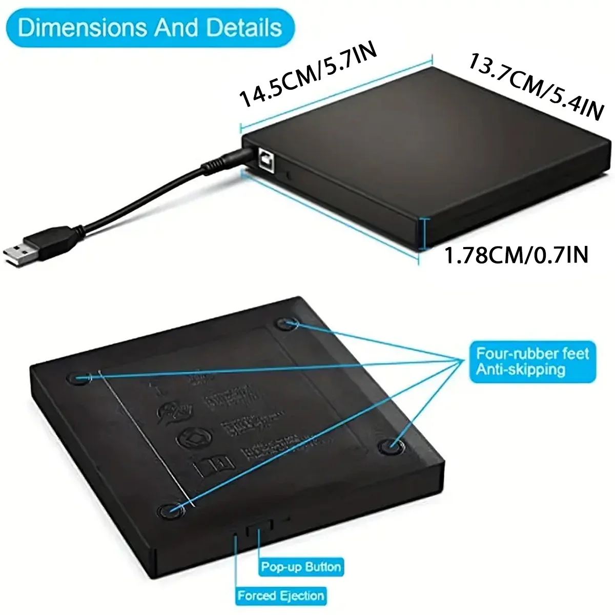 7-in-1 USB 3.0 portable CD/DVD drive Burn play compatible with laptop/desktop/PC/MAC operating systems