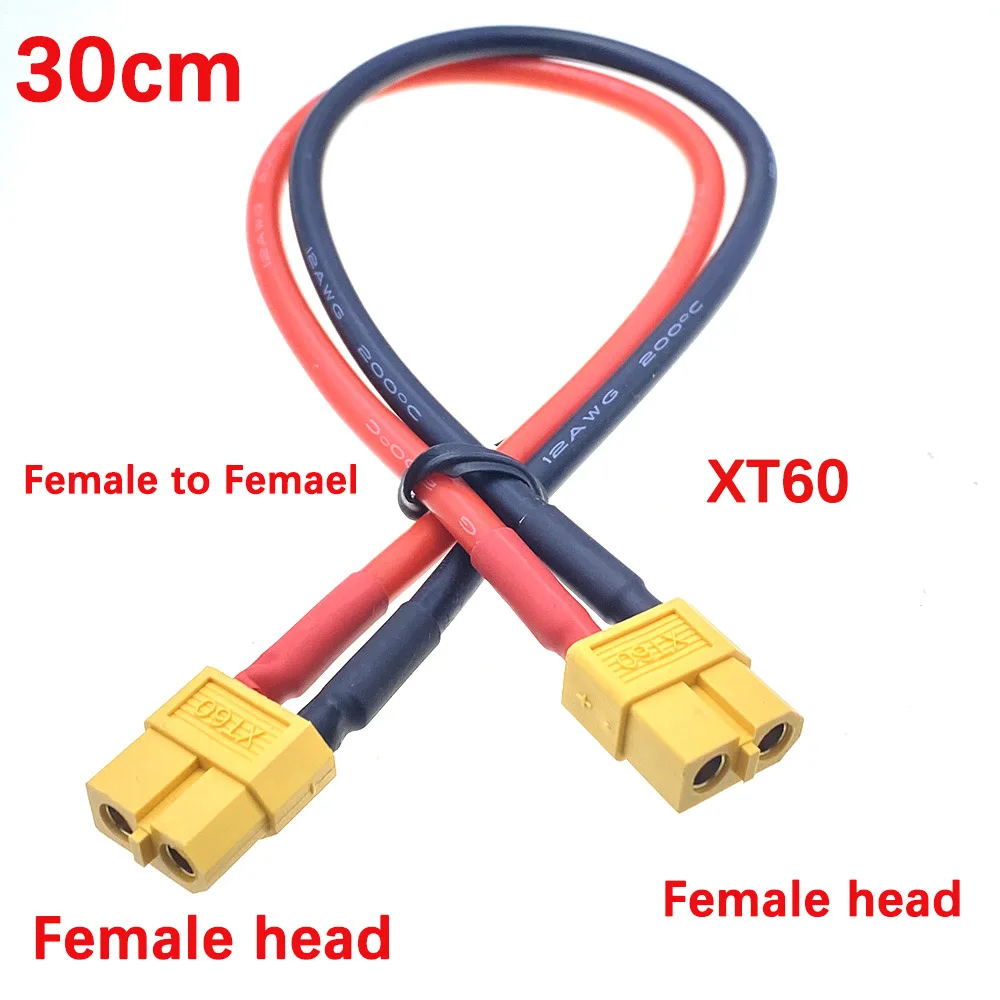 XT60 Male To Female Extension Cable - 30cm Long 14AWG Wire For RC Cars & Drones
