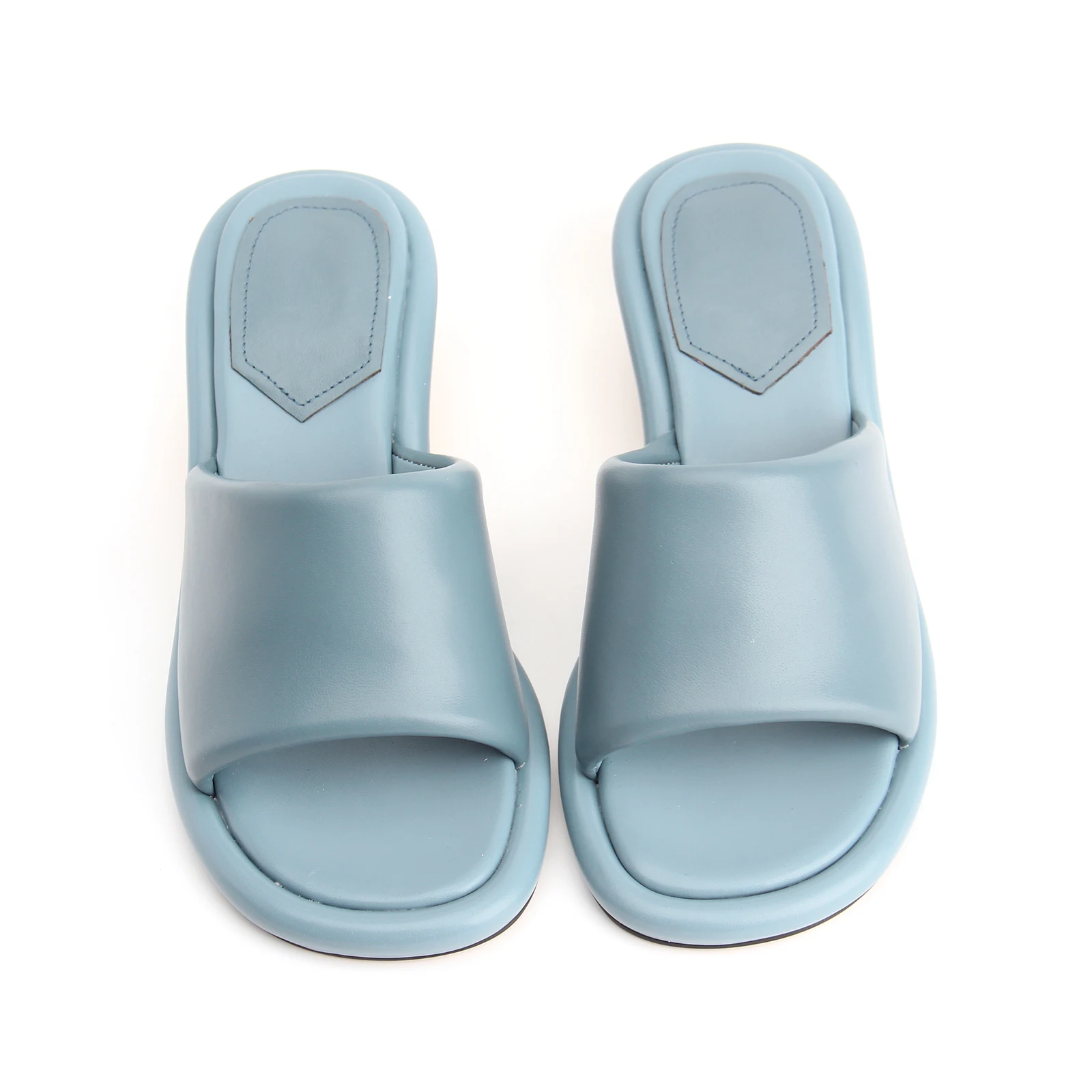 Summer Leather Slippers For Women 2023 Luxury Brand Designer Shoes Black Chunky Heel Ladies Slipper And Mules Sandal Big Size 44