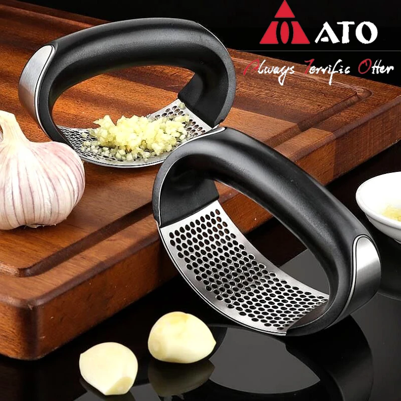 ATO Stainless Steel Garlic Press Manual Garlic Mincer Kitchen Vegetable