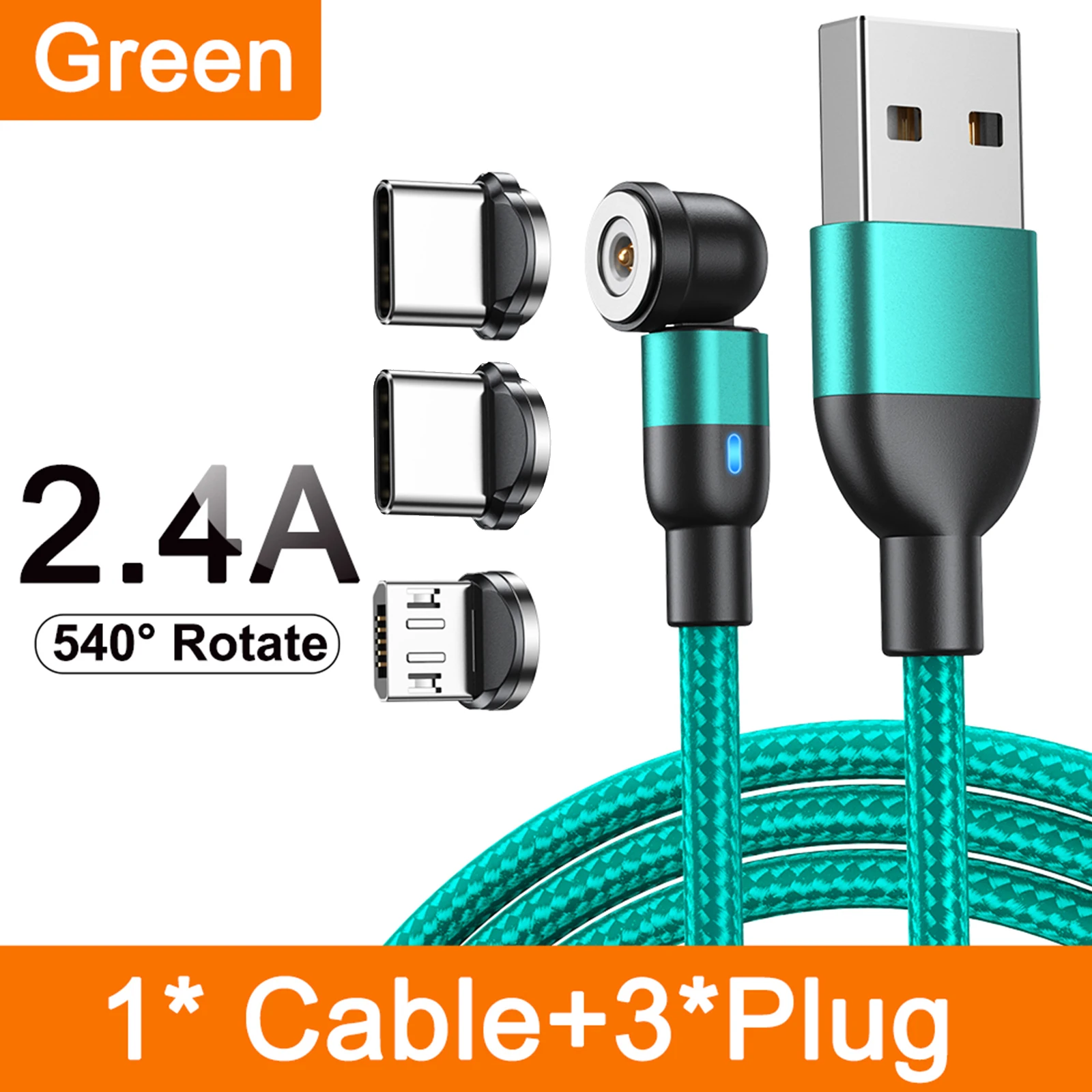 AUFU Magnetic 3M Charging Cable, 540° Rotating Magnetic Charger with Micro USB and Type C Connectors