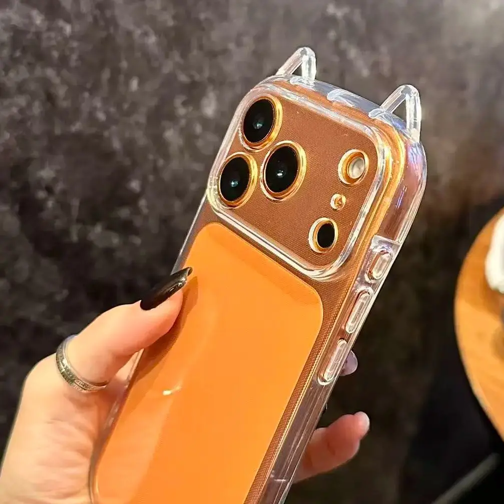 Transparent 3D Cartoon Cat Ear Shockproof Phone Case - Soft TPU Cover with Enhanced Protection