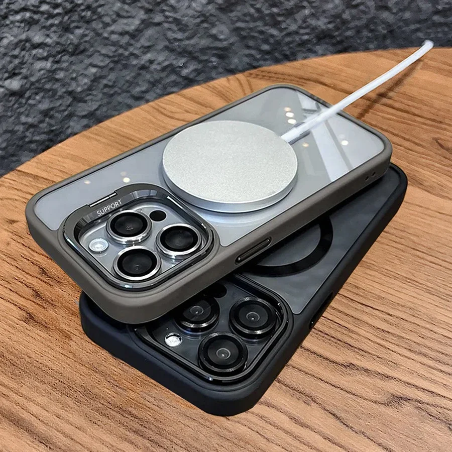 Luxury Magnetic Shockproof Phone Case with Lens Protector and Stand