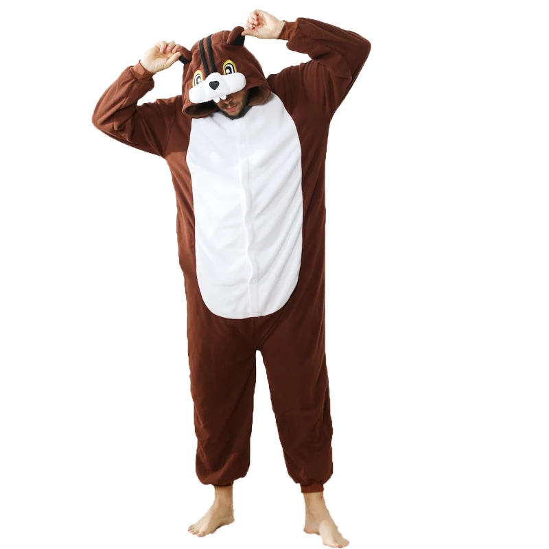 Squirrel adult neutral animal cosplay game costume kigurumi one piece pajamas halloween christmas party hooded cartoon pajamas