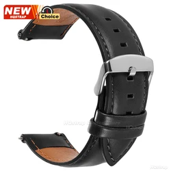 Timeless Leather Quick Release Watch Strap - Vintage Crazy Horse Waterproof Bracelet - 22mm (Black)