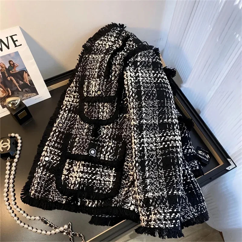 Checkered Small Fragrant Coat Women's Spring Autumn 2023 New Loose and Advanced Design Sense Small Retro Baseball Top Commuter