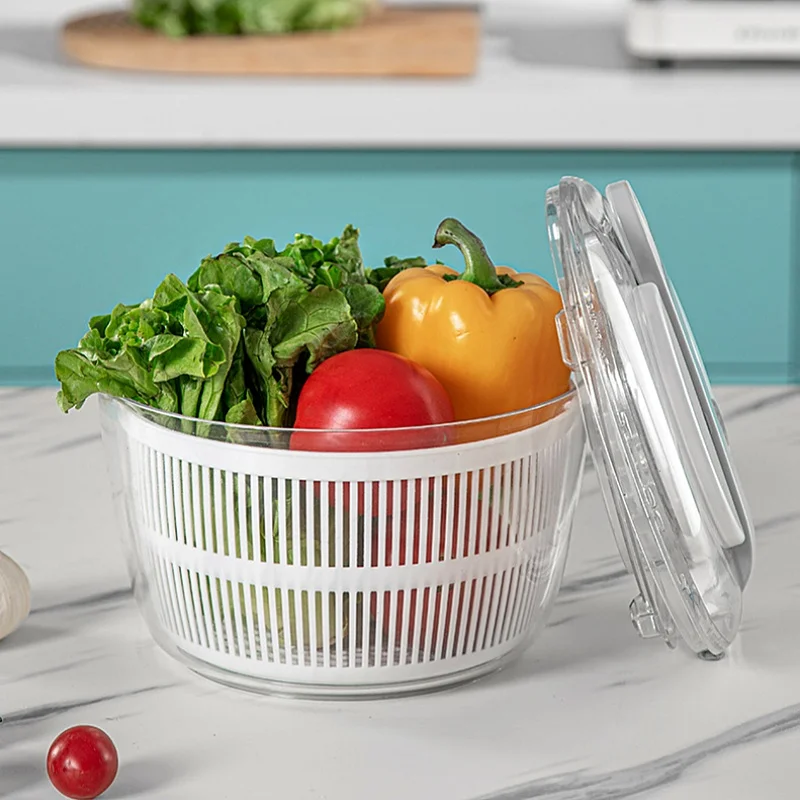 Plastic Manual Pressing Fruit and Vegetable Cleaning Basin Dehydrator Can Store Fresh Food Ingredients Salad Bowls Kitchen Tools