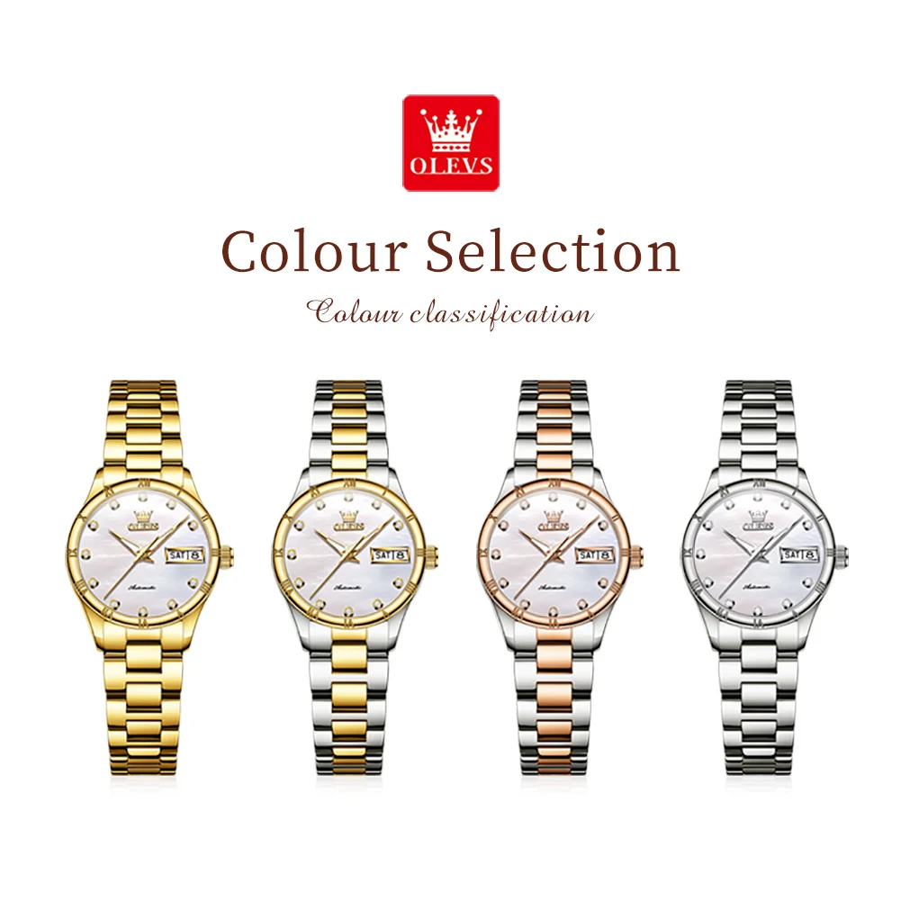 OLEVS Luxury Brand Fashion Original Women's Watches Elegant Date Automatic Mechanical Watch Waterproof Versatile Lady Wristwatch 6
