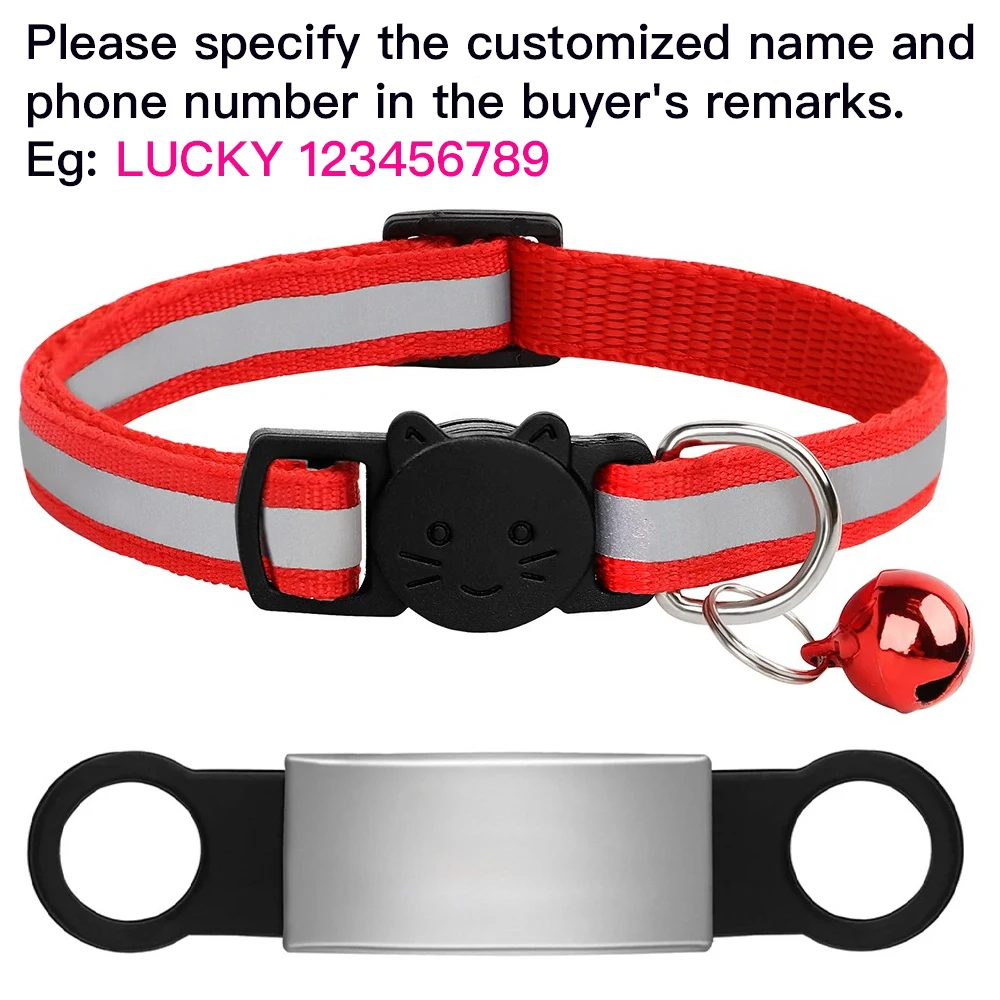 Personalized Reflective Pet Collar with Engraved ID Nameplate and Bell