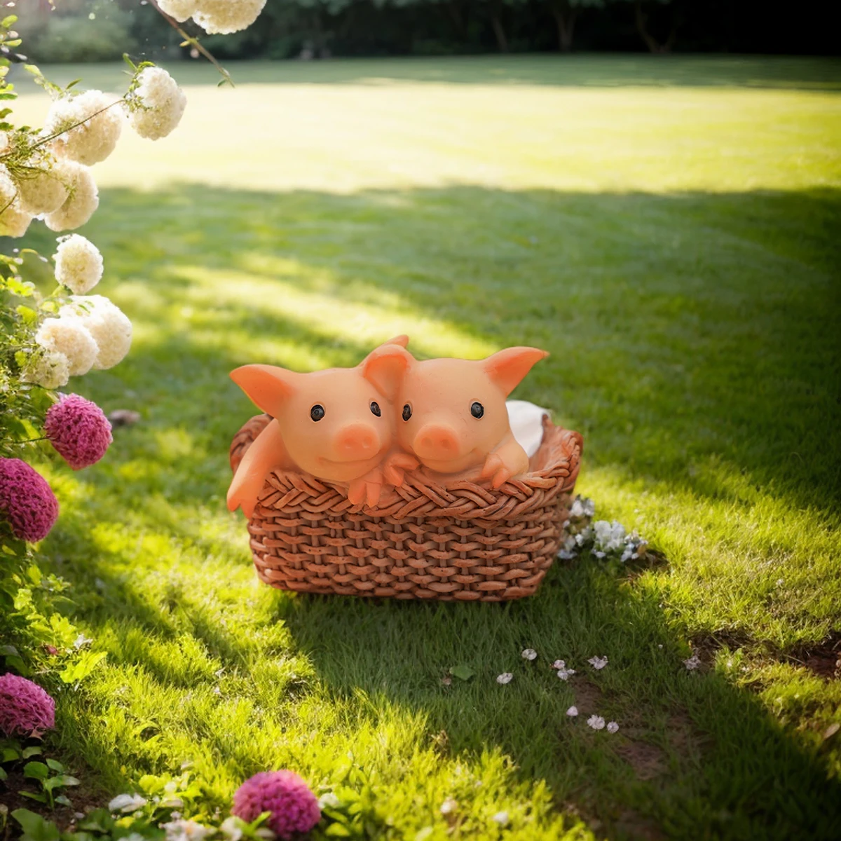 Charming Two Pig Figurine for Garden Landscaping & Decor