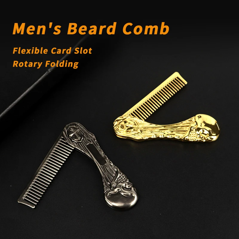 

New Gold Metal Men'S Beard Comb Folding Oil Comb Beard Care Pocket Size Comb Salon Hairdressing Styling Comb