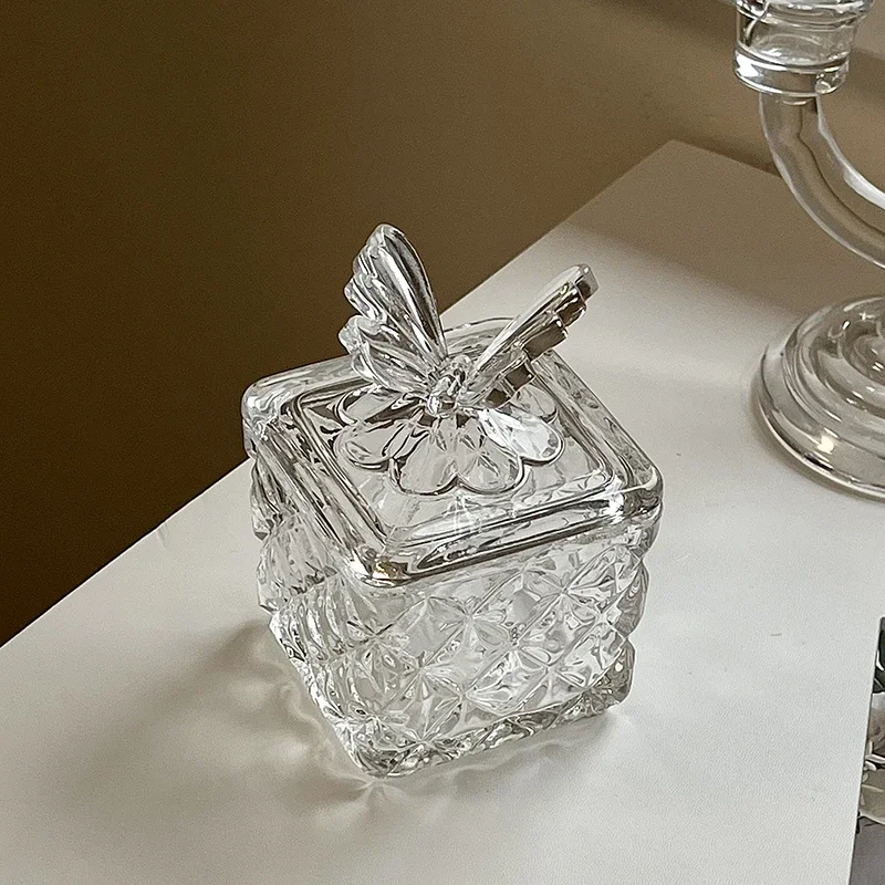 Creative 3D Butterfly Covered Glass Jar, Relief Tableware Sugar Dispenser Seasoning Jar Kitchen Supplies, Home Decor Honey Jar