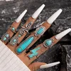 8Pcs set Vintage Bohemian Crystal Turquoise Stacking LOVE Rings Knuckle Rings Lightning Carved Rings Western Jewelry for Women 1