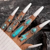 8Pcs set Vintage Bohemian Crystal Turquoise Stacking LOVE Rings Knuckle Rings Lightning Carved Rings Western Jewelry for Women 1