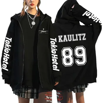 الرجال النساء Tokio Hotel Kaulitz 89 الصوف المتضخم زمم هوديي الهيب هوب الشارع نمط سترة 2