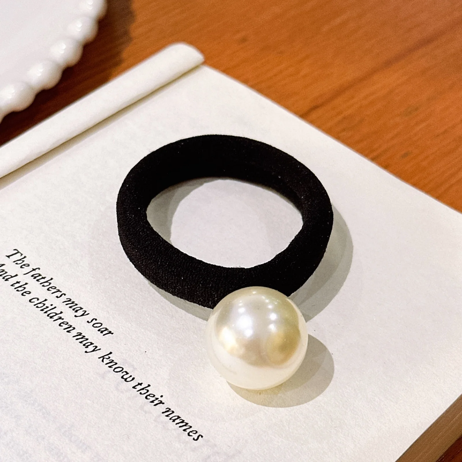 5pcs Fashionable and simple pearl hair tie, small fragrance, high elasticity head rope, thick and seamless scalp band