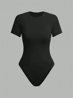 Solid Basic Short Sleeve Bodysuit for Women Summer Round Neck Bodycon Romper Bodysuit Blouse Streetwear