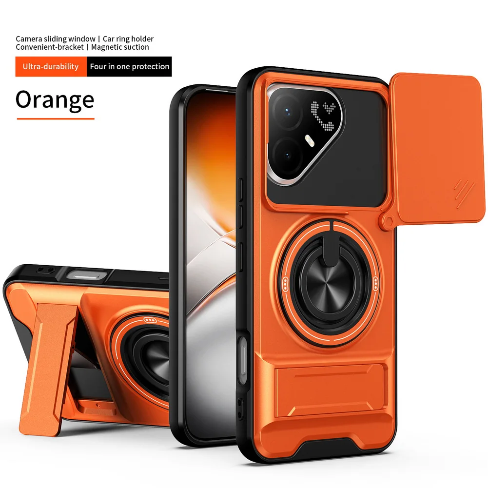 Enhanced Magnetic Ring Grip Car Holder Case with Push-Pull Protection and Lens Cover