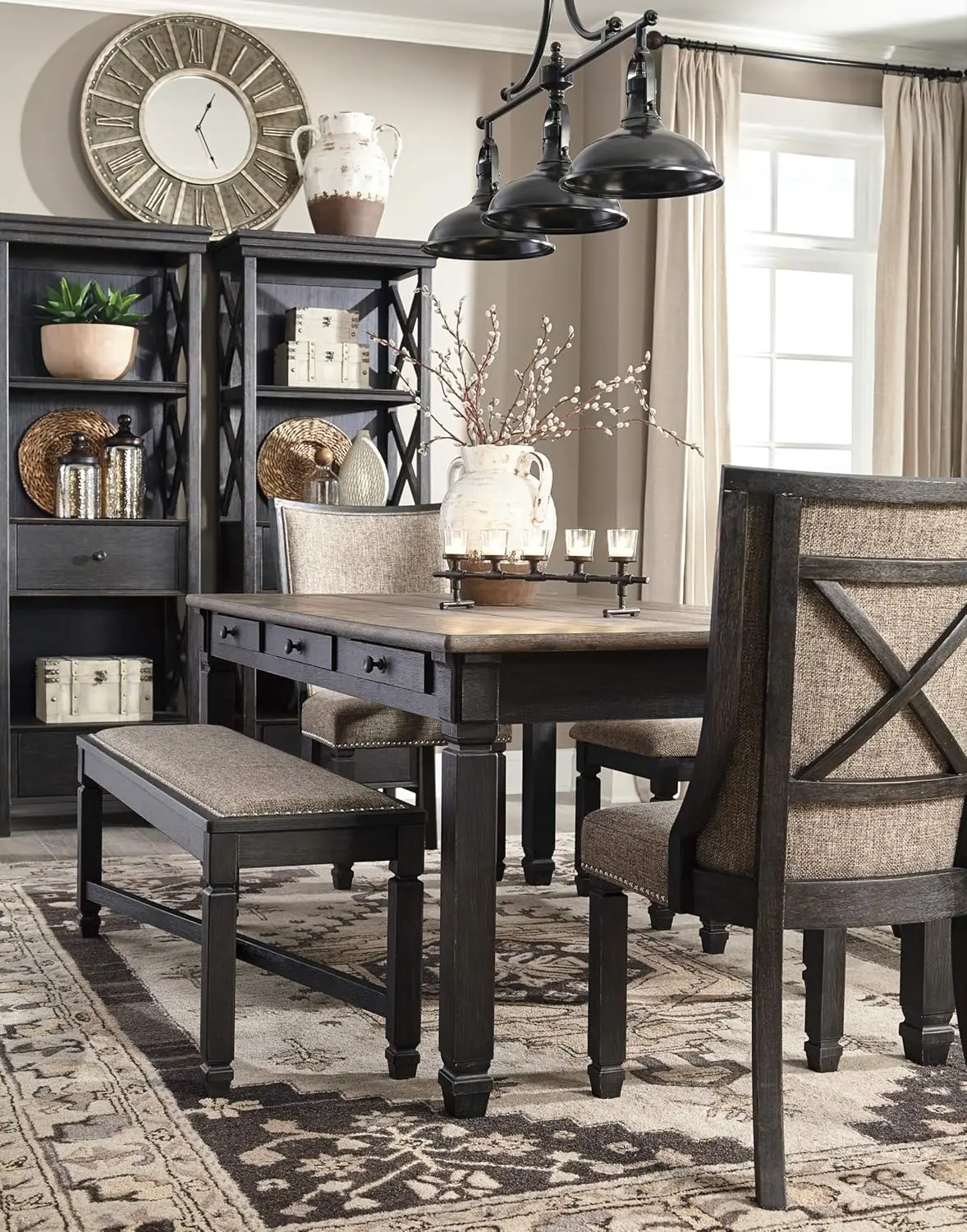 Tyler Creek Farmhouse 75" Display Cabinet or Bookcase with Drawers, Almost Black 6