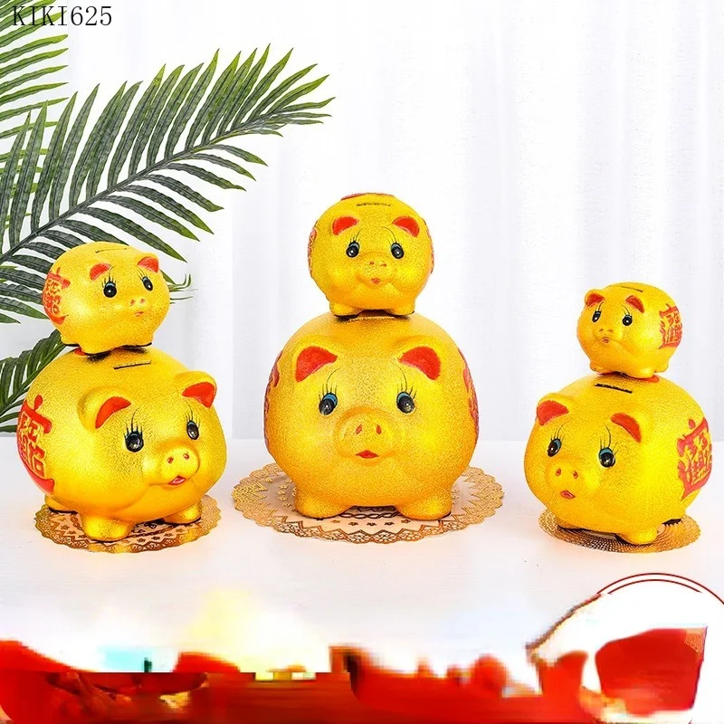 Piggy Bank Gold Ceramic Pig Large Capacity Children's Storage Box Cute Pig Animal Porcelain Jar Home Decor