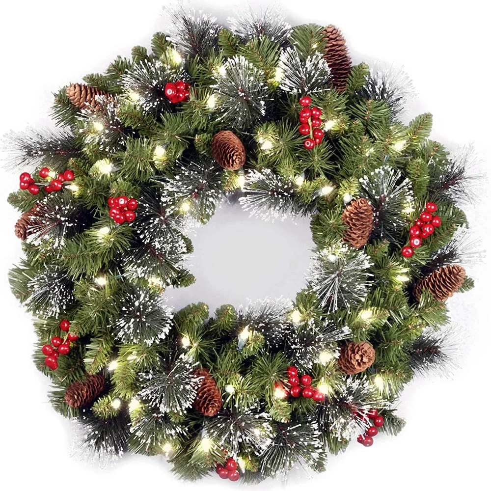thumbnail image 1 of Christmas Wreaths 2024 New Year Front Door Wall Decorations Artificial Fake Pine Branches Xmas Tree Garland Hanging Ornaments, 1 of 5
