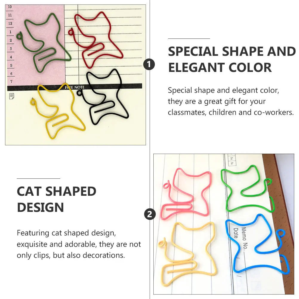 50Pcs 고양이 모양 종이 클립 노트 달력 스크랩북 메모장 스티커 노트 사무실 학교용 프리미엄 금속 북마크 클립