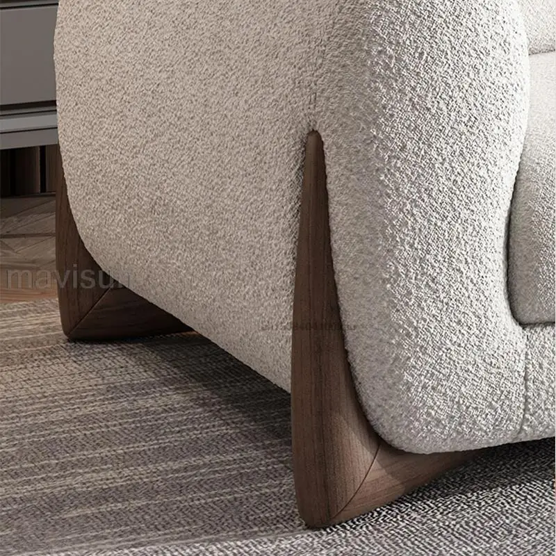 Solid Wood Lamb Velvet Sofa Italian Minimalist Small Apartment Living Room Modern Fabric White Loveseat Couch Furniture