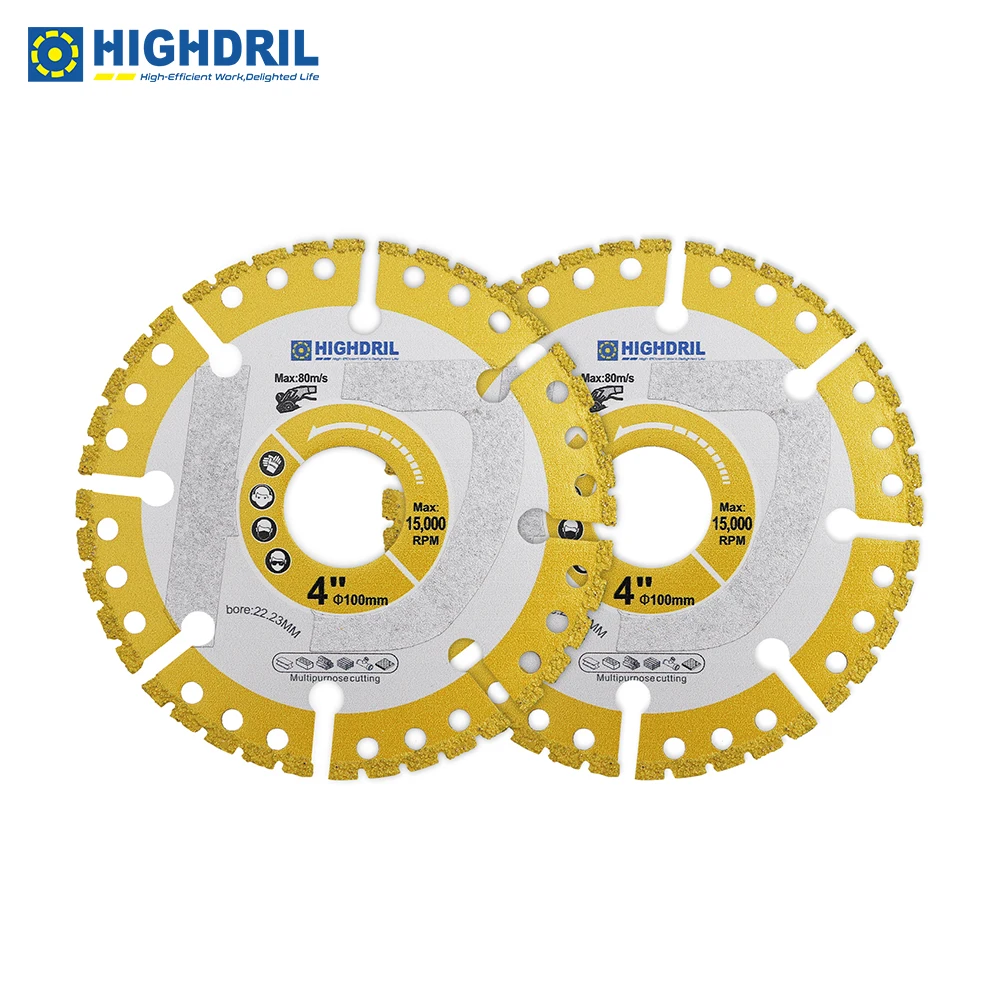 

HIGHDRIL 2pcs Dia100mm/4inch Diamond Universal Cutting Disc For Stone Porcelain Metal Steel Bars Plastic Grit30 Saw Blades