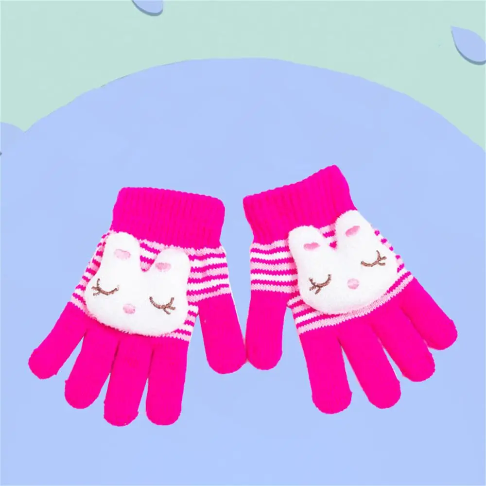 Thick Warm Kids Full Finger Gloves Acrylic Yarn Winter Mittens