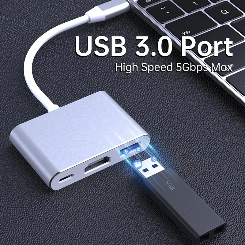 3 IN 1 3.0 USB Multi-function HUB For Samsung Galaxy S23 S22 Ultra Type-C To HDMI Adapter Note 20 10 iPhone 15 16 5G OTG Adapter — view 2