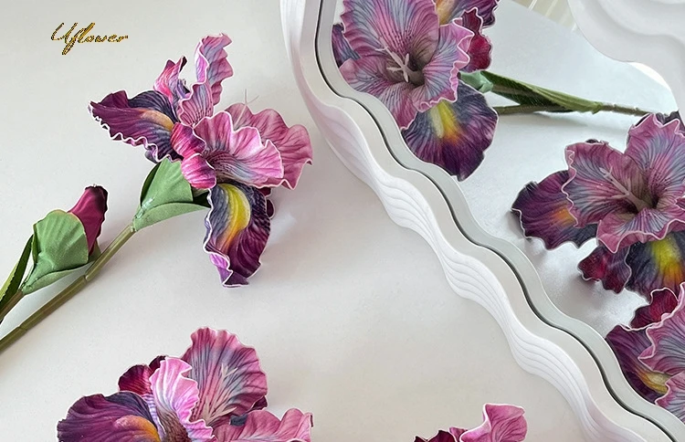 Uflower 45 cm künstliche Blume, Rosenstrauß, Iris, Alice, EVA-Gefühl, gefälschte Blume, Heim- und Hochzeitsdekoration, rosa, weiße Kamelie, Blumen-Geschenk – Detail 13