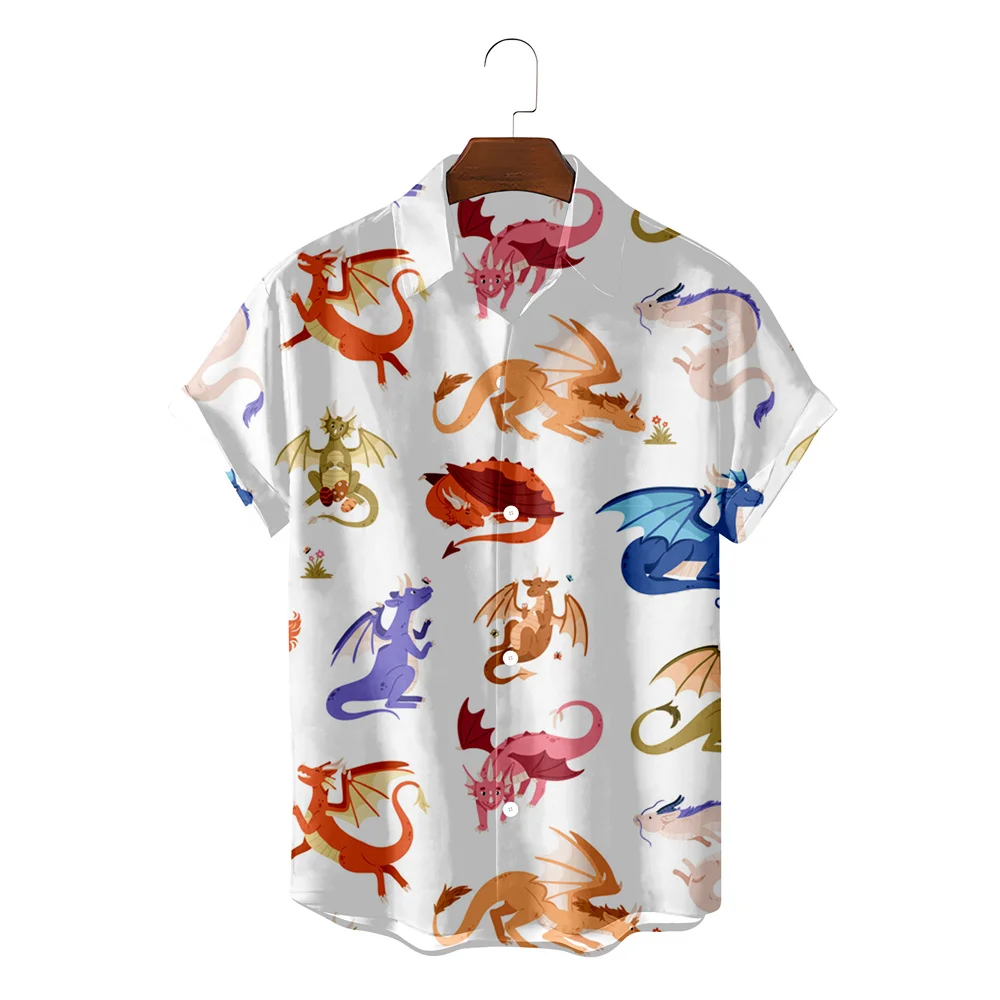 Cute Dinosaur 3d Print Shirts Men's Women's Hawaiian Shirts Men's Vocation Blouses Lapel Shirt Cuba Camisa Men's Clothing Animal 5