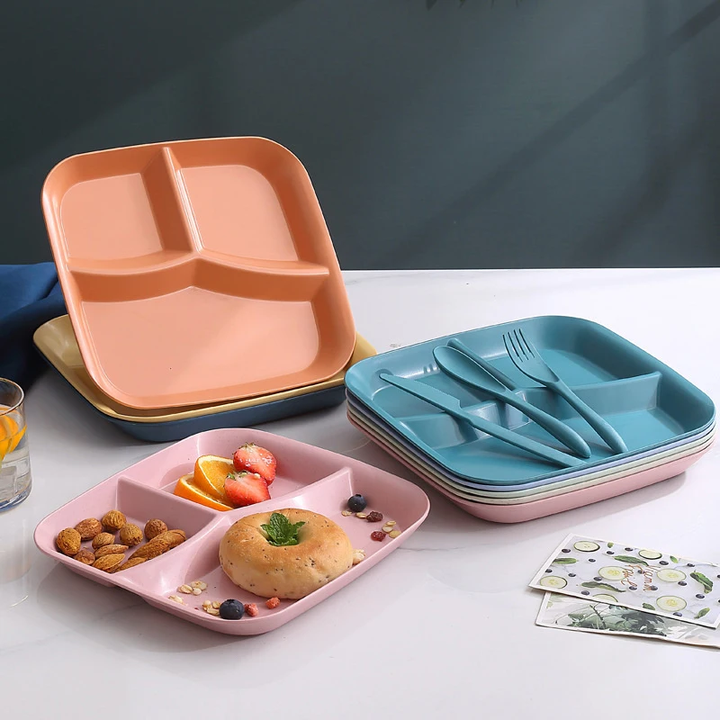 Food Fruit Salad Divided Plate Three-Grid Western Compartment Plate Diet Meal Plate Food Tray Kitchen Dinnerware 2