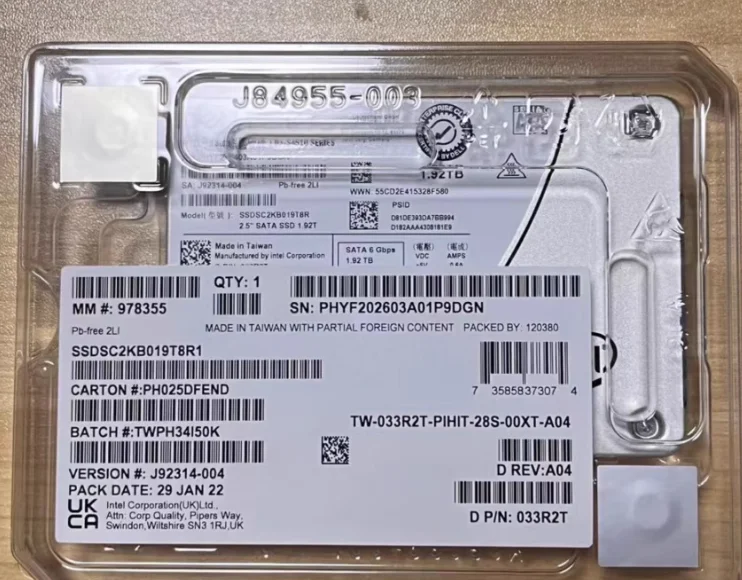 For 1 92TB 033R2T SSDSC2KB019T8R S4510 Enterprise Server Hard Disk SSD SATA3 2 5 inch