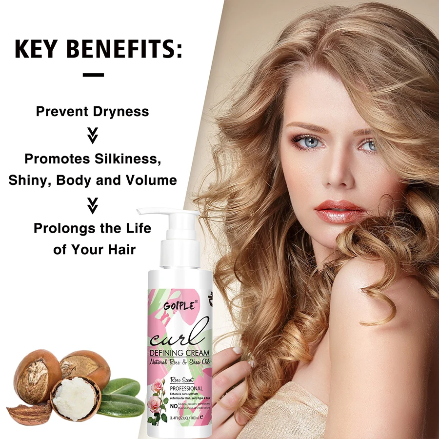 GOIPLE 100ML Curl Defining Cream Curly Hair Moisture Conditioner Shiny Boost Curls Elasticity Enhancer Styling Volumizing Cream
