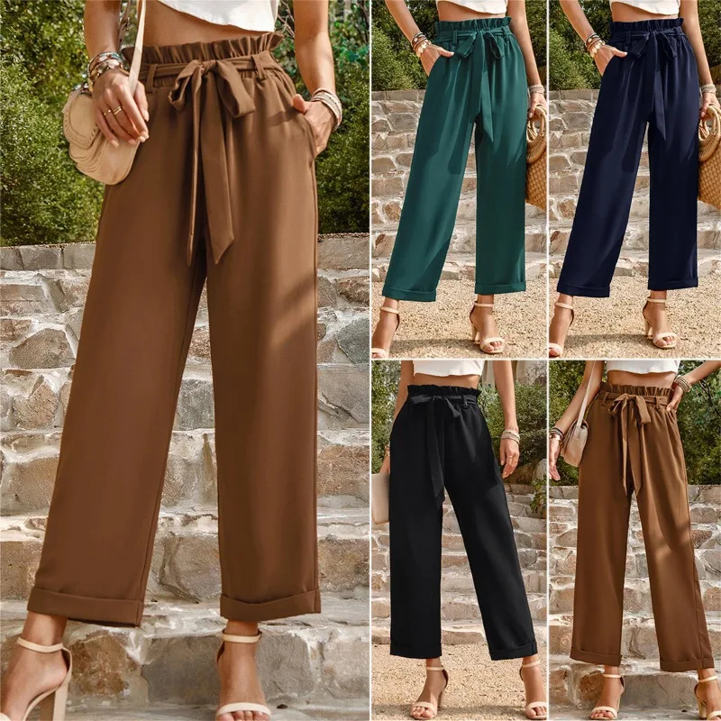 Women's Casual Loose High Waist Pants Temperament Commuting Women Clothes 2024 Summer Female New Fashion Solid Straight Trousers