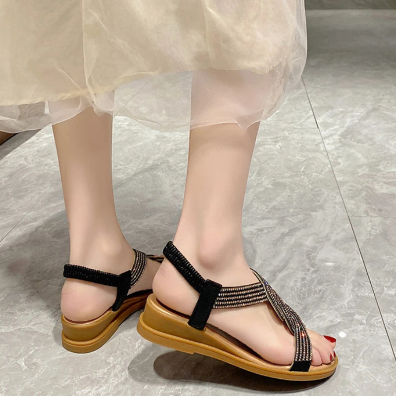 Summer New Sandals Sexy Crystal Women Shoes Wedges Roman Sandals Lady Slippers Female Sandal Elegant Open Toe Women